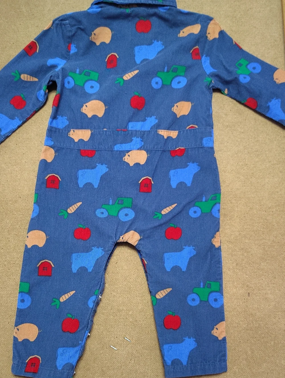 Family Farm Retro Baby Jumpsuit - Navy with Colorful Farm Prints